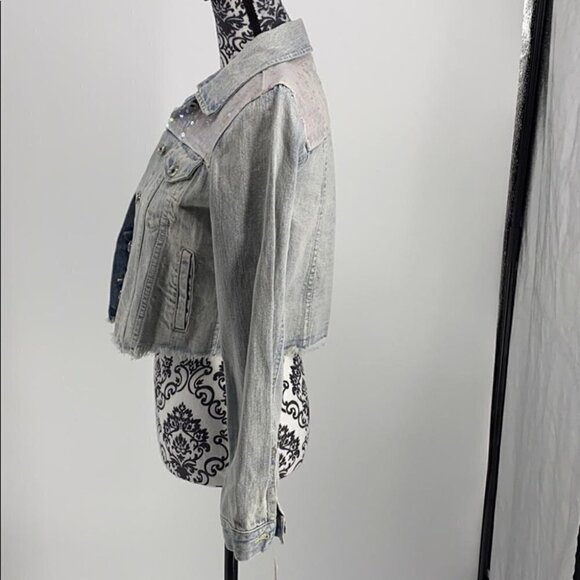 Sunset & Spring “Mermaid” Light Wash Sequin Denim Jacket, Size XS - Picture 10 of 13